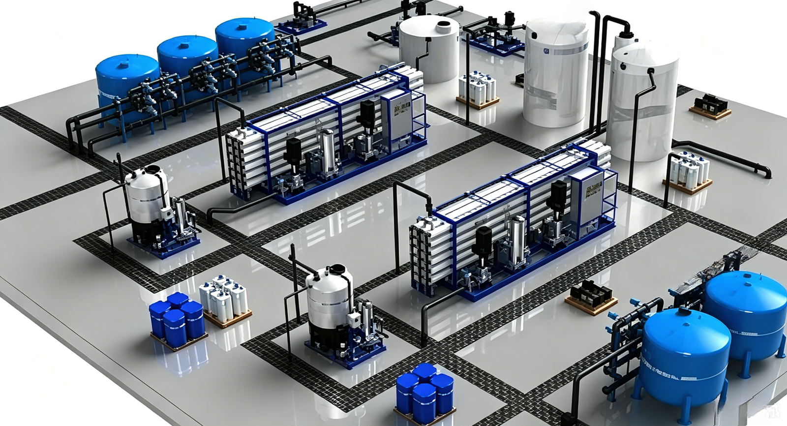 Industrial water purification treatment train system schematic diagram